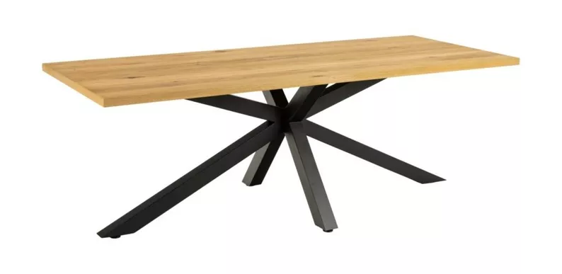 Stół do jadalni prostokątny Kardema 220x90 cm dąb fornirowany na czarnych nogach
