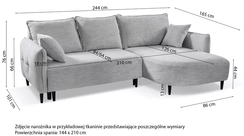 Narożnik z funkcją spania Oblivio mini L-kształtny prawostronny z pojemnikiem jasnoszary plecionka