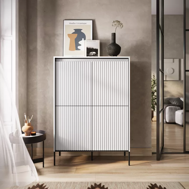 Komoda czterodrzwiowa Trend wysoka 98 cm z LED Biała