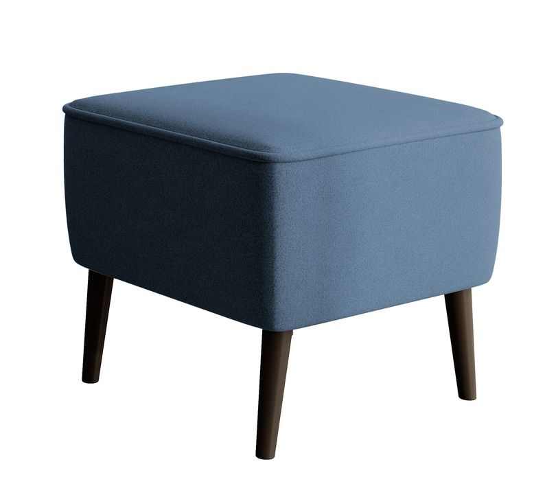 Fotel wypoczynkowy z podnóżkiem uszak Vence niebieski w tkaninie łatwoczyszczącej welur nóżki czarne