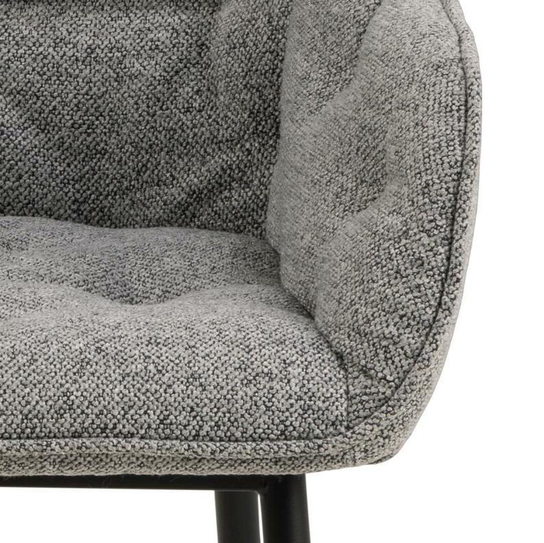 Krzesło tapicerowane Agamos szare z podłokietnikami na metalowych nóżkach boucle