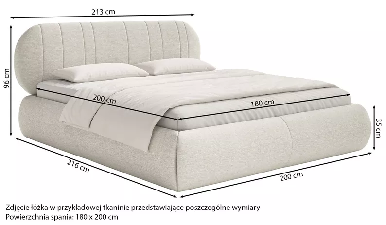 Łóżko tapicerowane 180x200 cm Asmelio z pojemnikiem stelaż metalowy kremowe plecionka