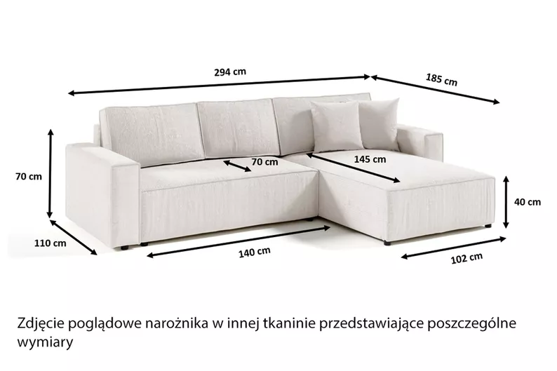 Narożnik z funkcją spania Bazzanese L-kształtny uniwersalny z pojemnikiem beżowy sztruks