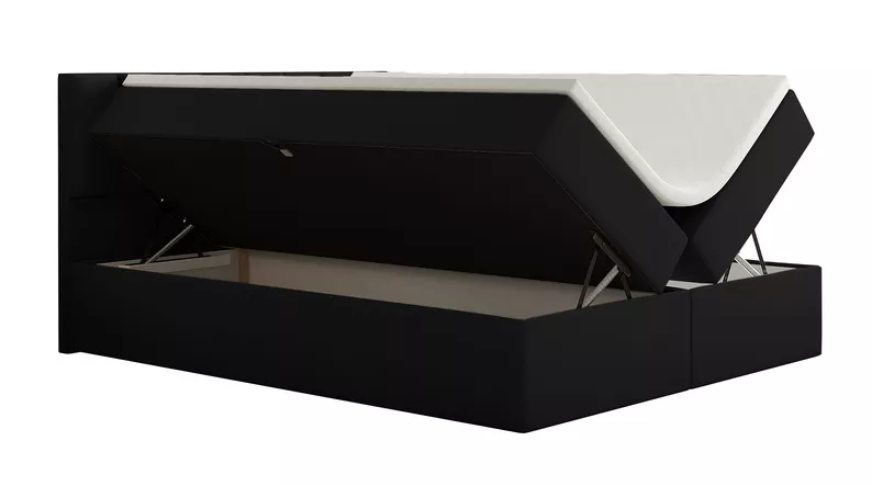 Łóżko kontynentalne 180x200 cm Carbini z pojemnikami  i materacem kieszeniowym czarne welur hydrofobowy