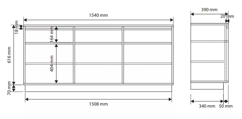 Komoda trzydrzwiowa Evo z szufladami 154 cm czarna na cokole