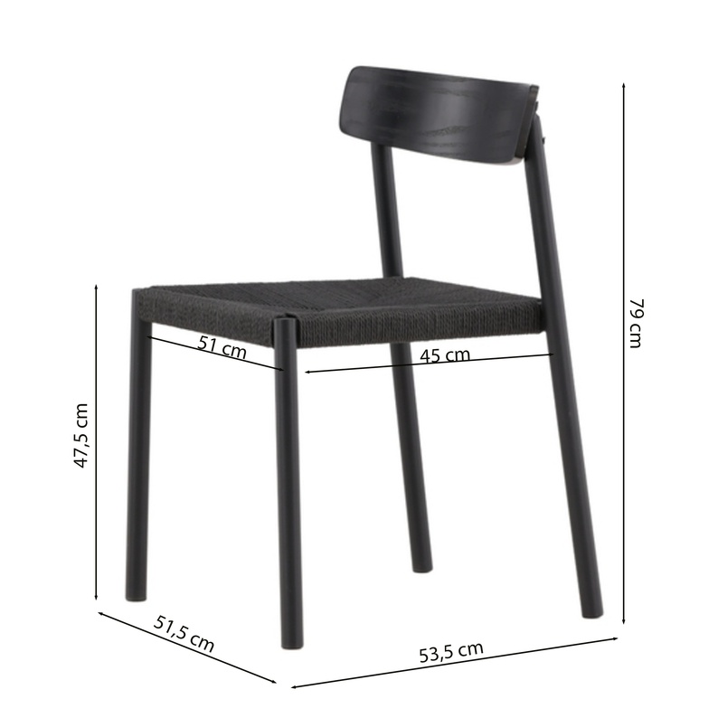 Krzesło drewniane Diarech czarne z plecionym siedziskiem