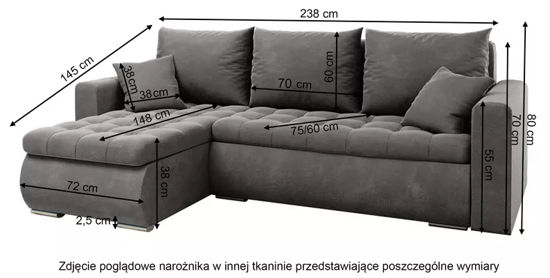Narożnik z funkcją spania Derkan L-kształtny z pojemnikiem uniwersalny oliwkowy velvet hydrofobowy