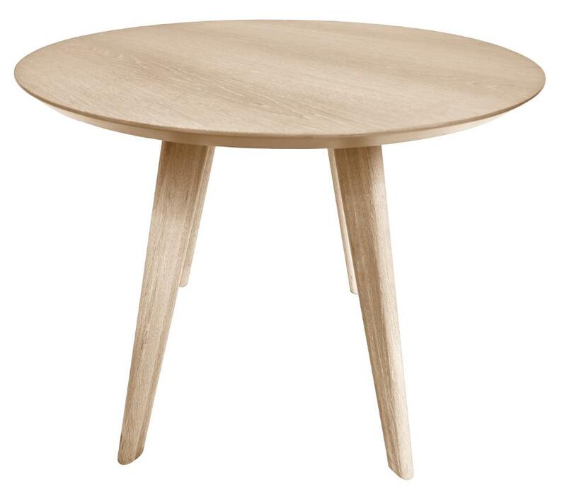 Okrągły stół Trevosso drewniany dąb bielony na grubych prostych nogach