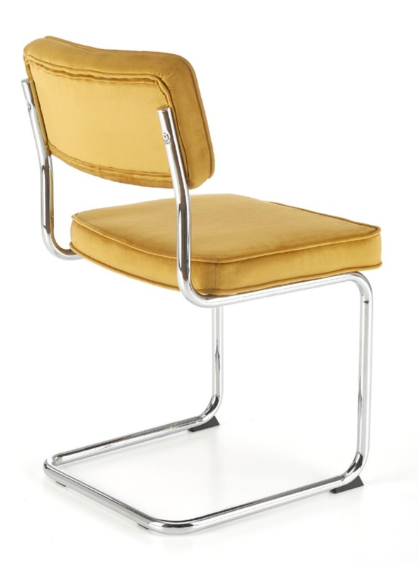 Krzesło metalowe Rerotters  z tapicerowanym siedziskiem oraz oparciem musztardowe