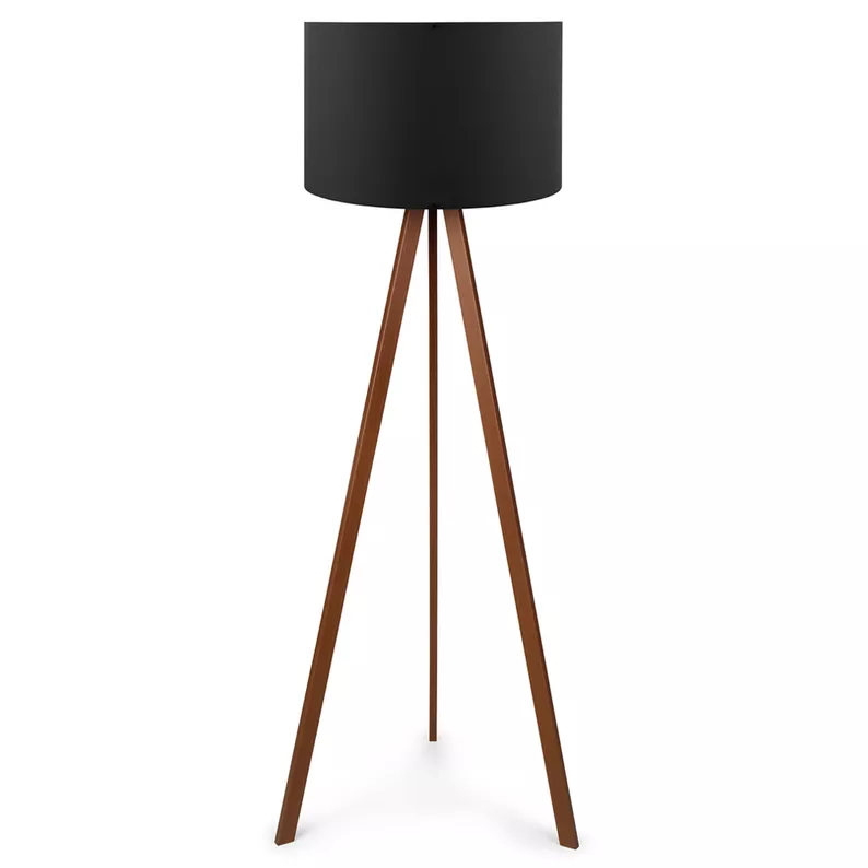 Lampa podłogowa Salika czarna na brązowym stelażu