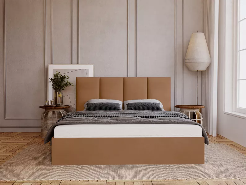 Łóżko tapicerowane 160x200 cm Drimmi z pojemnikiem rudobrązowe velvet hydrofobowy