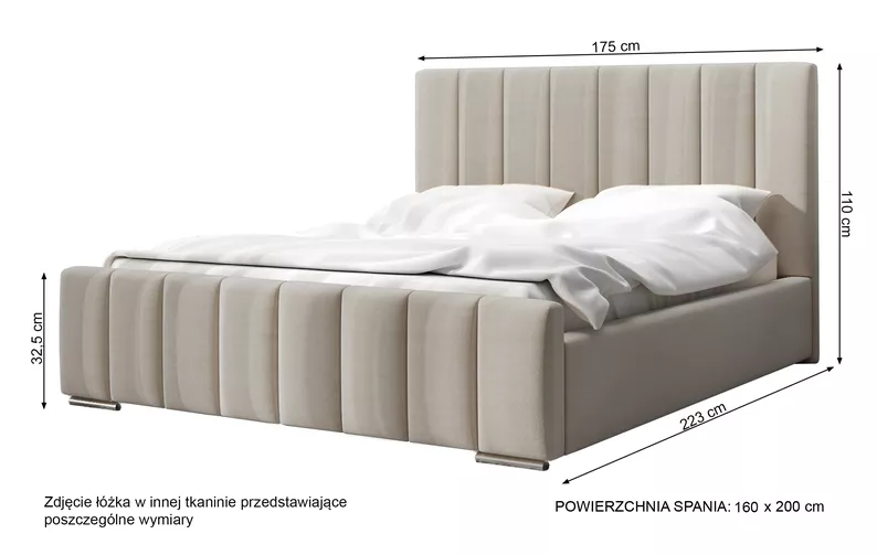 Łóżko tapicerowane Makonis 160x200 cm z pojemnikiem szare welur stelaż metalowy