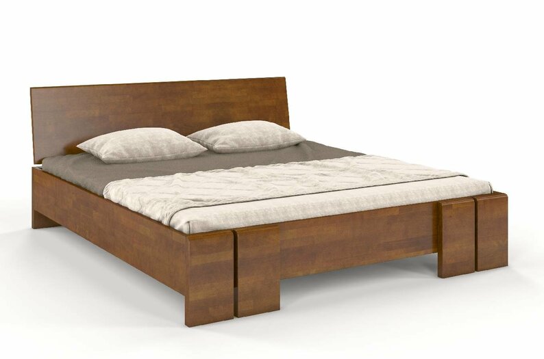 Łóżko Loke z drewna bukowego z pojemnikiem na pościel 140x200 cm Orzech