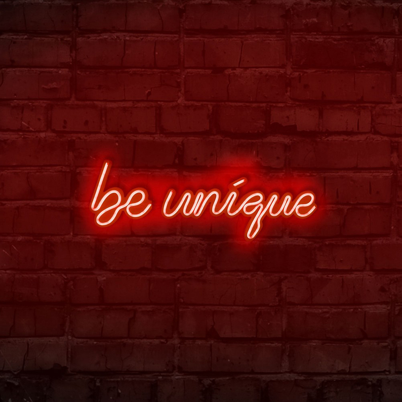 Neon na ścianę Letely z napisem Be Unique czerwony