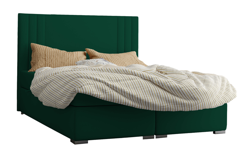 Łóżko kontynentalne 140x200 cm Monder z pojemnikami i topperem zielone welur hydrofobowy