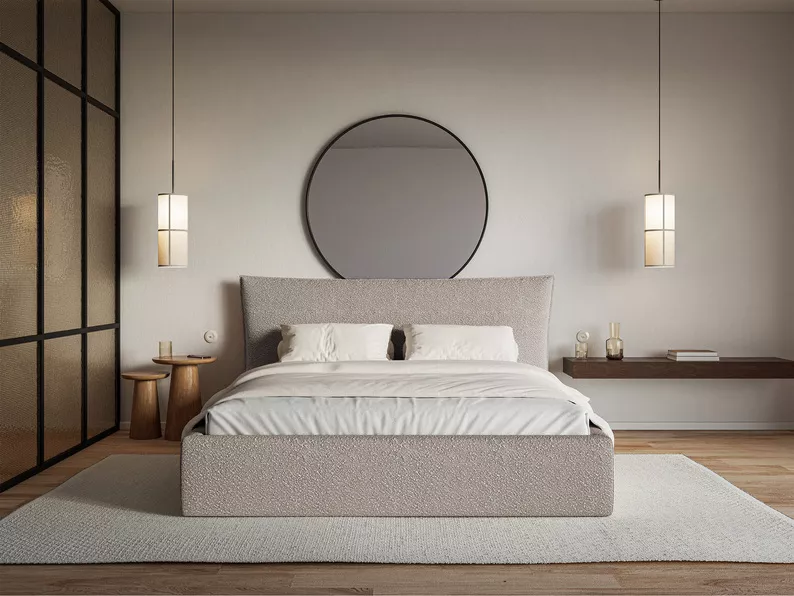 Łóżko tapicerowane 140x200 cm Softie z pojemnikiem stelaż metalowy jasnoszare boucle