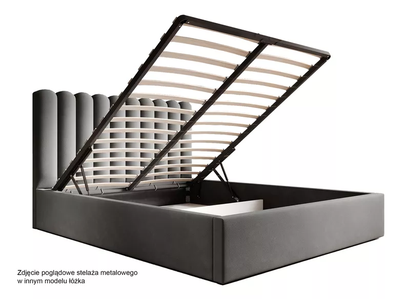 Łóżko tapicerowane Makonis 160x200 cm z pojemnikiem kremowe welur stelaż metalowy