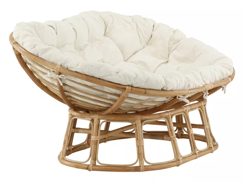 Sofa ogrodowa Alvity rattan naturalny brąz/kremowe poduszki