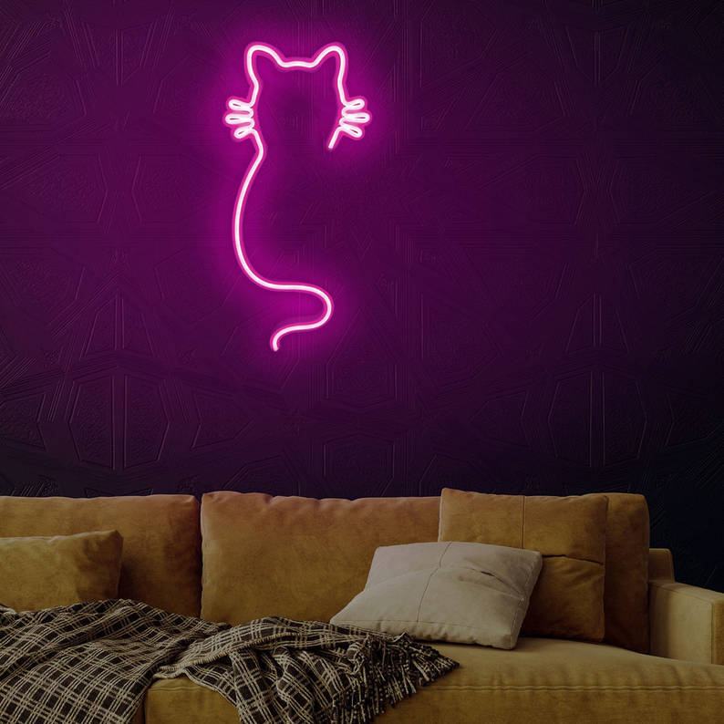 Neon na ścianę Letely w kształcie kota różowy