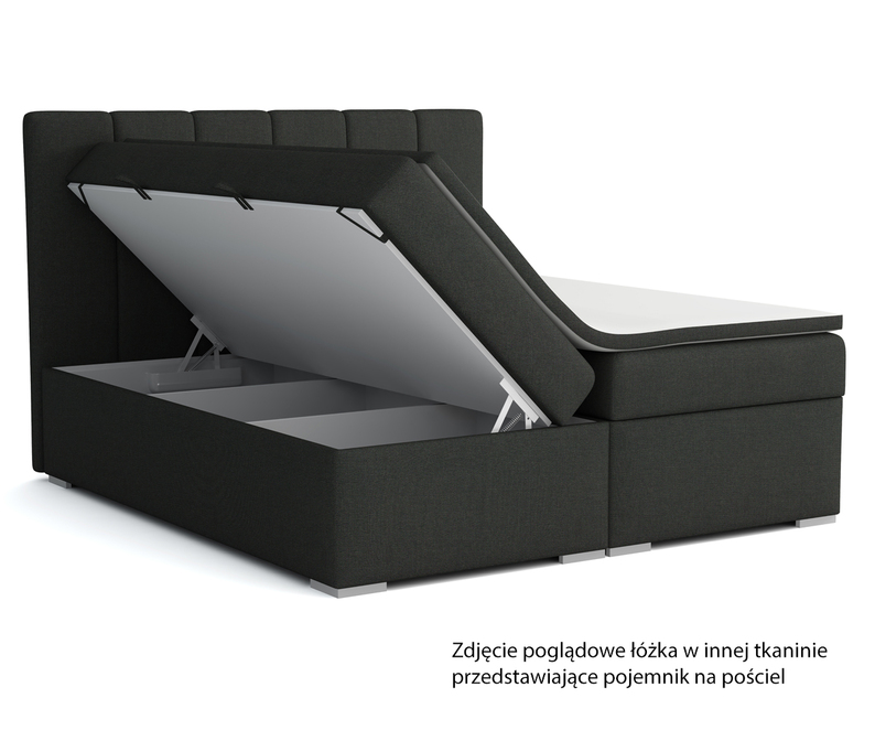 Łóżko kontynentalne 180x200 cm Maratta z pojemnikami i topperem jasnoszara plecionka