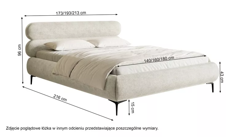 Łóżko tapicerowane 180x200 cm Roule oliwkowe szenil nóżki złote