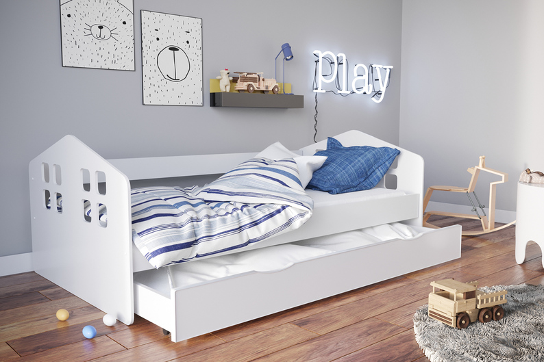 Łóżko dziecięce Bubup 180x80 cm z szufladą i materacem białe