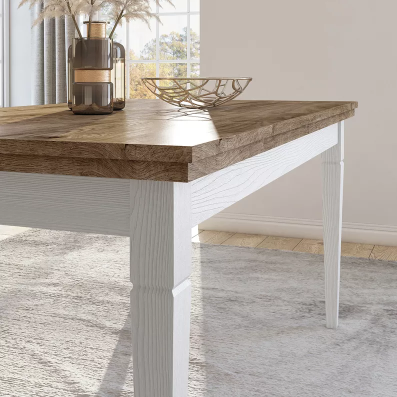 Stół rozkładany Euglia 160-240x90 cm jesion Abisko z blatem dąb Lefkas