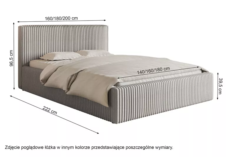 Łóżko tapicerowane 140x200 cm Tilio z pojemnikiem stelaż metalowy kremowe gruby sztruks
