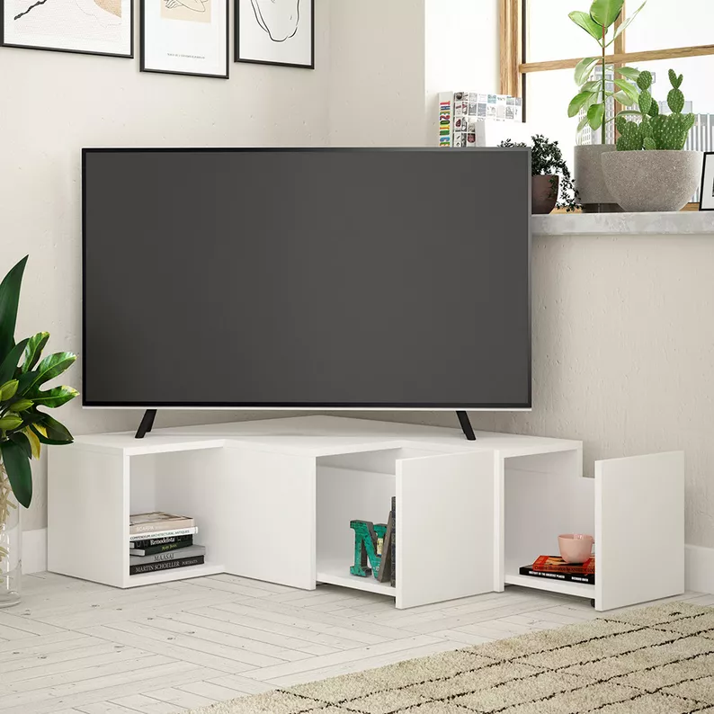 Szafka RTV Competto narożna z szufladami 90 cm biała