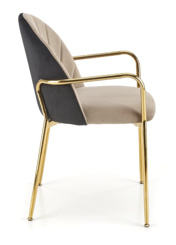 Krzesło tapicerowane Clobey beżowo/czarne ze złotym stelażem