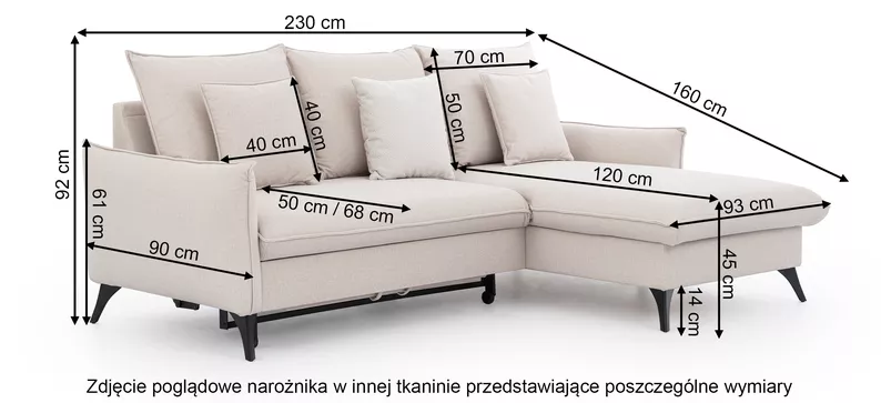 Narożnik z funkcją spania Cambiano L-kształtny z pojemnikiem oliwkowy welur hydrofobowy prawostronny