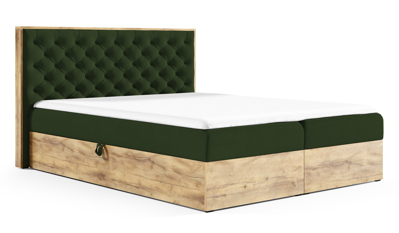 Łóżko kontynentalne Milanella 160x200 z dwoma pojemnikami i materacem ciemnozielone