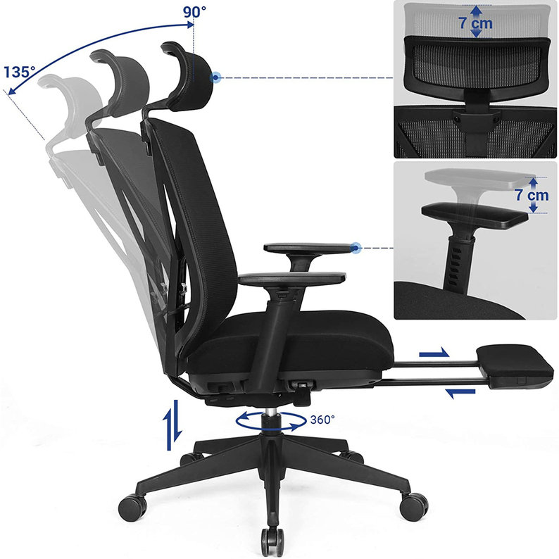 Fotel biurowy Fetro czarny z wysuwanym podnóżkiem