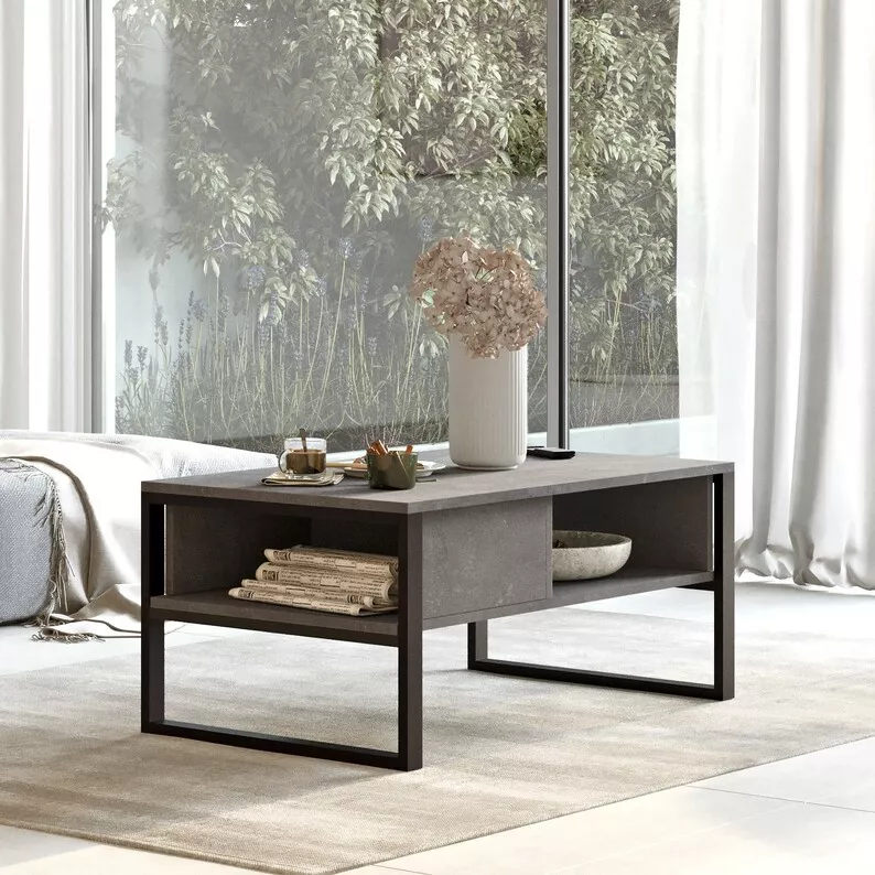 Stolik kawowy prostokątny Diffodes 100x59 cm beton/czarny
