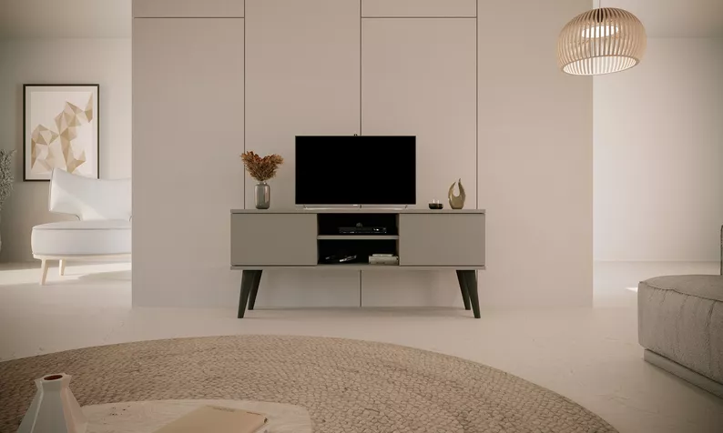 Szafka RTV Damally 120 cm szara z czarnymi nogami