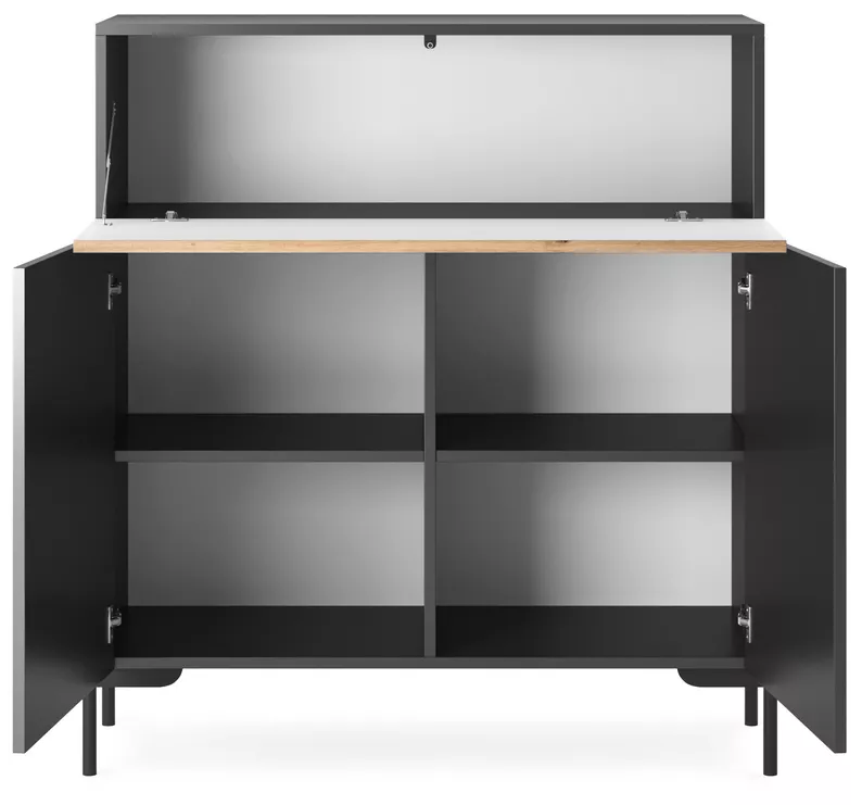 Komoda wysoka Lammelo 92 cm czarna/dąb lamele