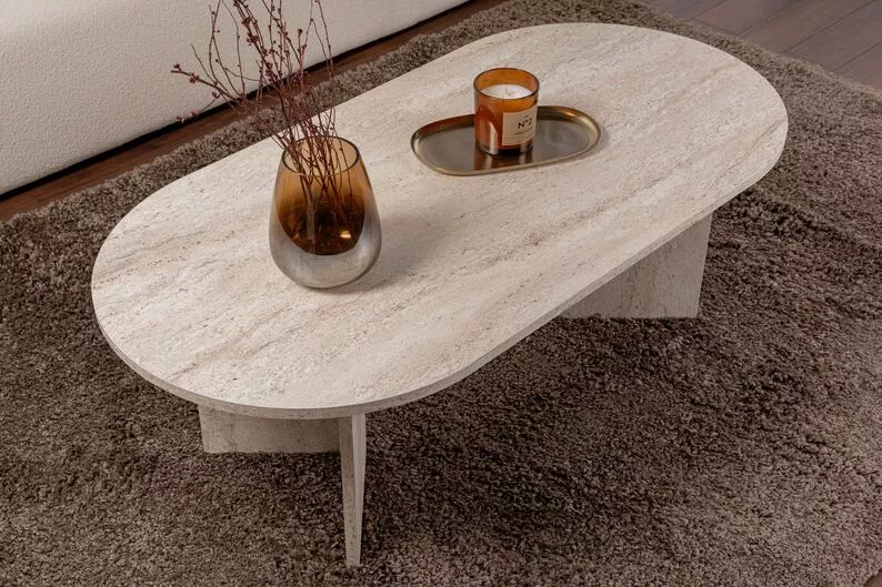 Stolik kawowy Sable owalny blat 119x60 cm trawertyn