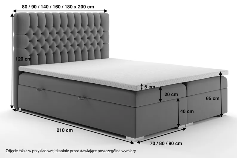 Łóżko kontynentalne 180x200 cm Persival z pojemnikami i topperem miedziane welur hydrofobowy