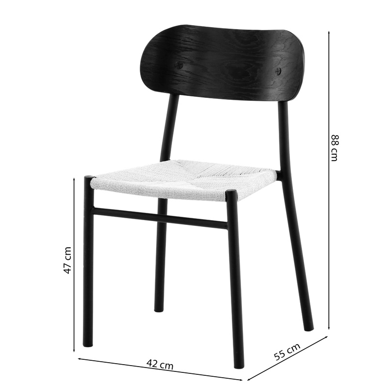 Krzesło drewniane Blimment plecione siedzisko czarne