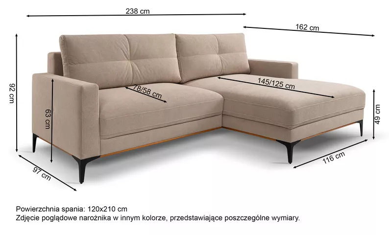 Narożnik z funkcją spania Sabbino L-kształtny z pojemnikiem czarny szenil hydrofobowy prawostronny