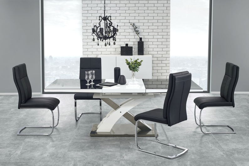 Stół rozkładany Reinosa 160-220x90 cm czarny ze szklanym blatem