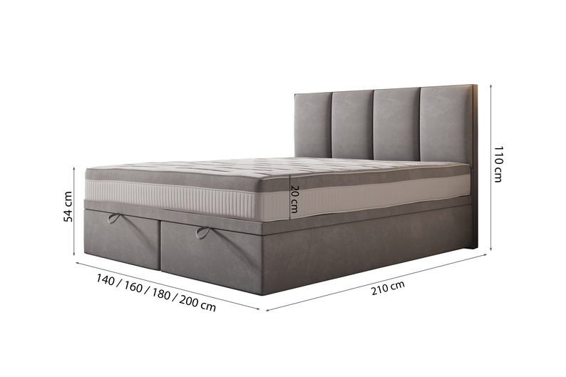 Łóżko kontynentalne 160x200 cm Mercatale z pojemnikami szary welur