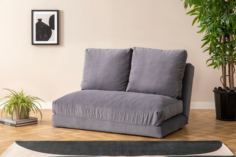 Sofa dwuosobowa Sherso 120 cm szara z funkcją spania