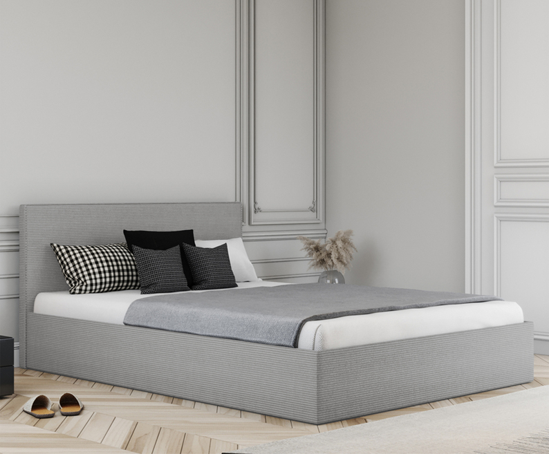 Łóżko tapicerowane 140x200 cm Campile z pojemnikiem jasnoszare sztruks