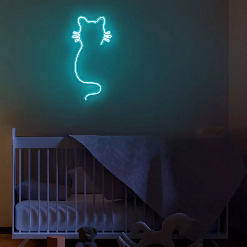 Neon na ścianę Letely w kształcie kota niebieski