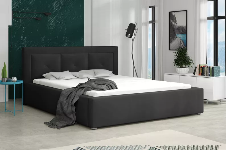 Łóżko tapicerowane 180x200 cm Ligmano czarne velvet hydrofobowe