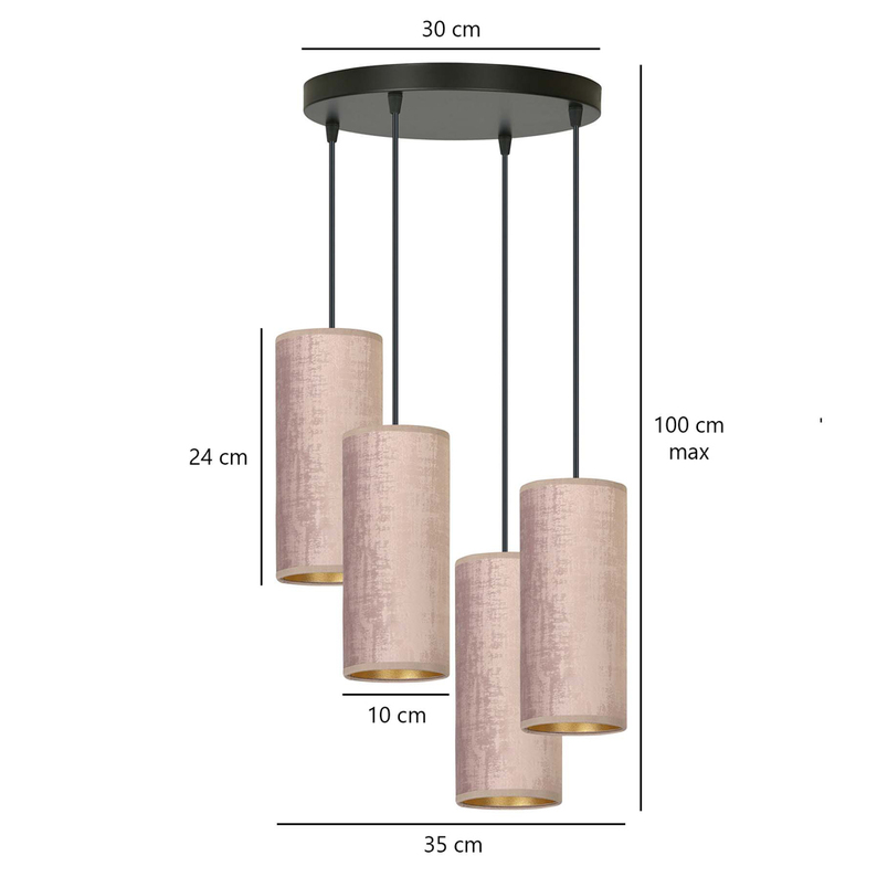 Lampa wisząca Bonett x4 asymetryczna średnica 35 cm różowa