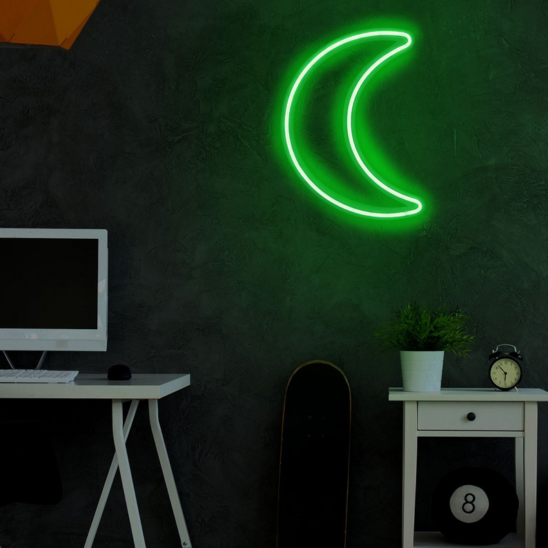Neon na ścianę Letely w kształcie księżyca zielony