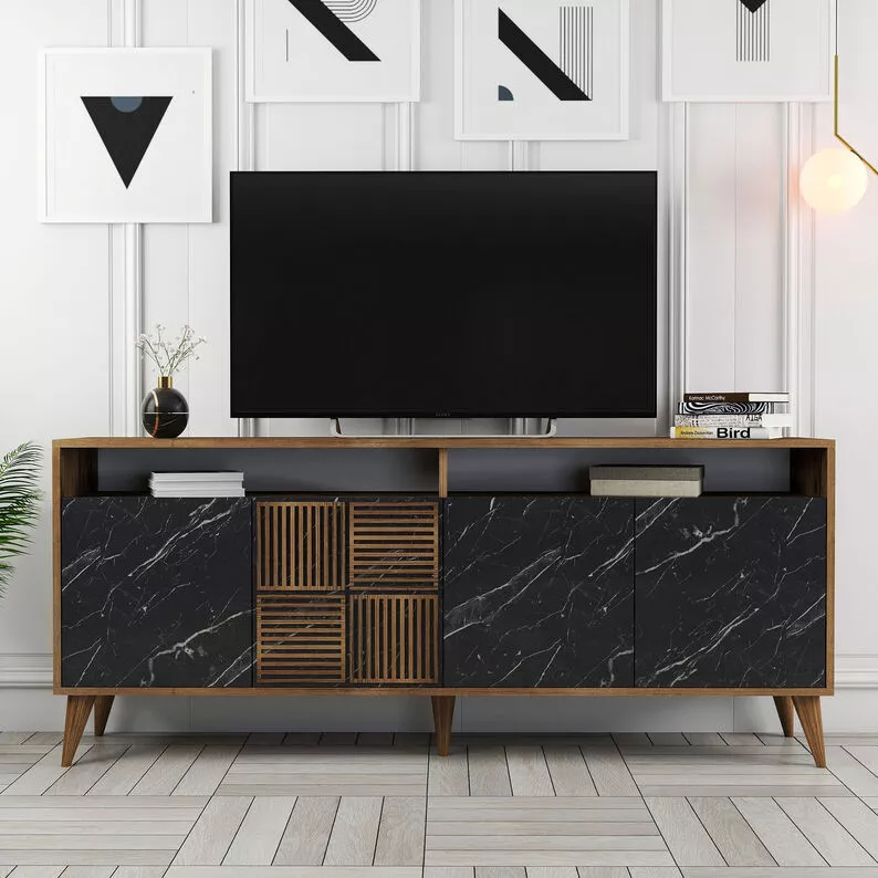 Komoda Destur 4-drzwiowa orzech/black marble
