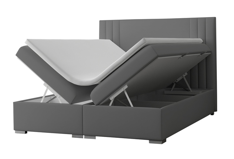Łóżko kontynentalne 160x200 cm Monder z pojemnikami i topperem szare welur hydrofobowy